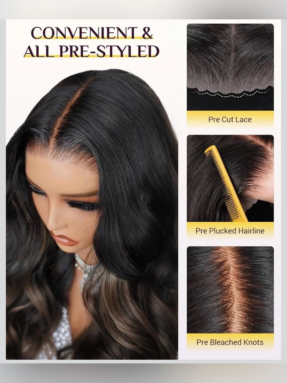 TESLAL Balayage Wear and Go Glueless Wig Pre Cut HD Lace 6X6 Lace Wig 24 Inch